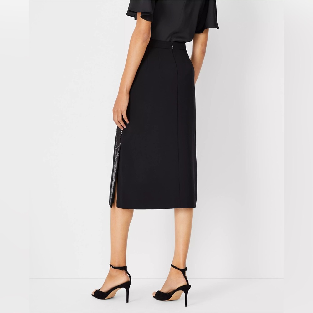 ANN TAYLOR Black Sequin Paneled Side Slit Midi Skirt NWT | Size 4